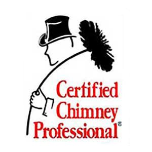 Drawing of a man wearing black top hat holding a chimney brush that says Certifed Chimney Professional